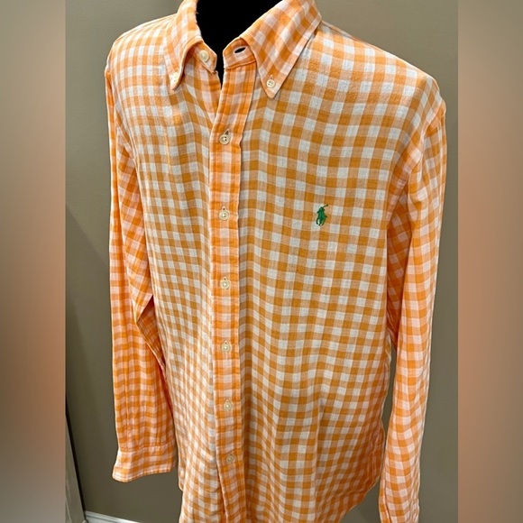 Men's POLO RALPH LAUREN Classic Fit Double Faced
Orange Gingham button up Size L - Picture 2 of 10